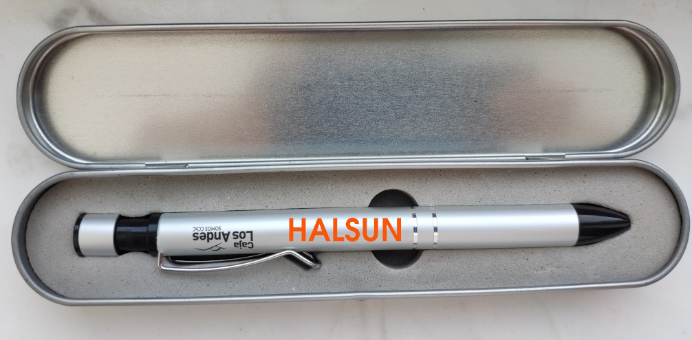 Lujoso clip de alambre personalizado Anodizado Aleación de aluminio Roller Pens en caja de metal Embalaje con tratamiento ácido Logo negro CAJA LOS ANDES